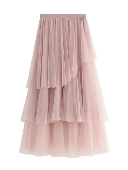 Irregular Mesh High-Waisted Long Skirt -Guocali