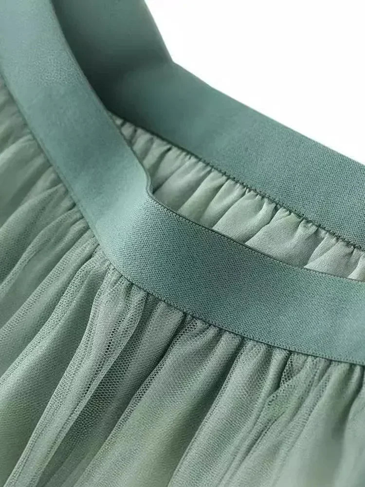 Irregular Mesh High-Waisted Long Skirt -Guocali