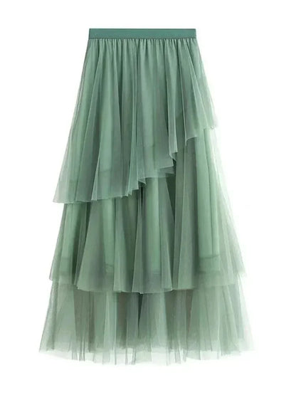 Irregular Mesh High-Waisted Long Skirt -Guocali