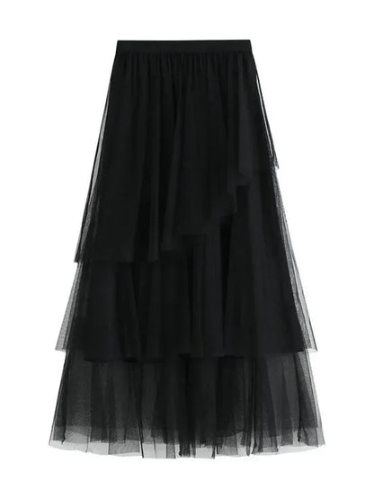 Irregular Mesh High-Waisted Long Skirt -Guocali