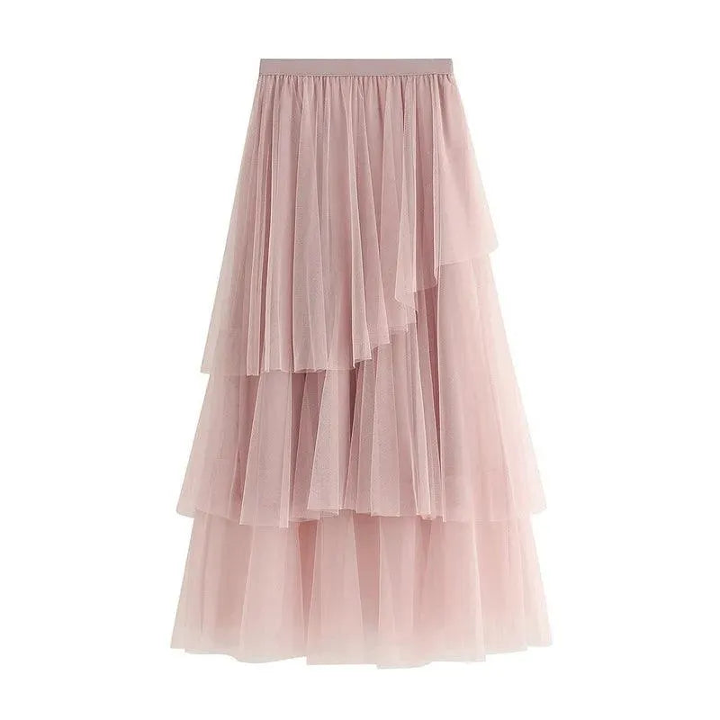 Irregular Mesh High-Waisted Long Skirt - Long Skirt - Guocali