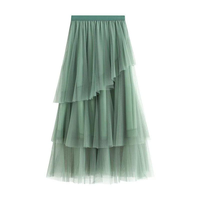 Irregular Mesh High-Waisted Long Skirt - Long Skirt - Guocali