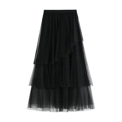 Irregular Mesh High-Waisted Long Skirt - Long Skirt - Guocali