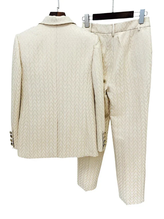 Jacquard Women Pant Suit - Trouser Suit -Guocali