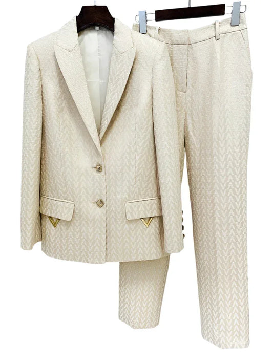Jacquard Women Pant Suit - Trouser Suit -Guocali
