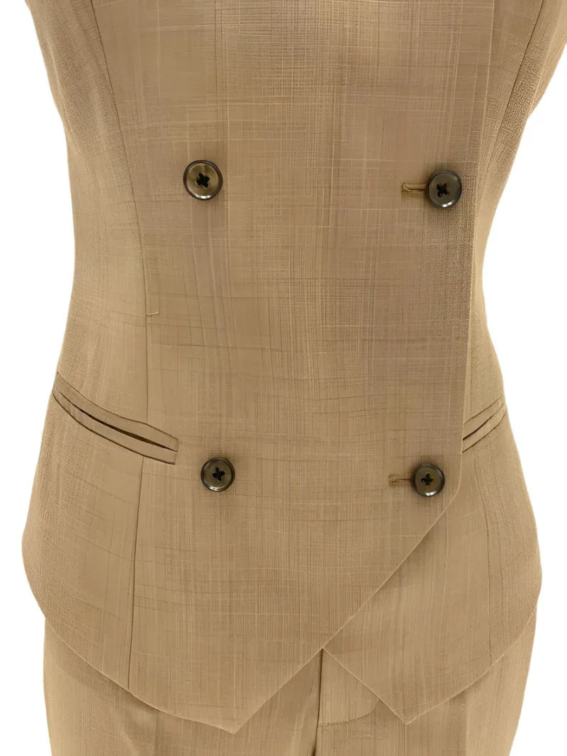 Khaki Three Piece Suit - Women Trouser Suit -Guocali