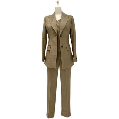 Khaki Three Piece Suit - Women Trouser Suit -Guocali