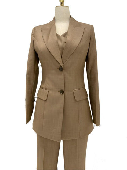 Khaki Three Piece Suit - Women Trouser Suit - Pantsuit - Guocali