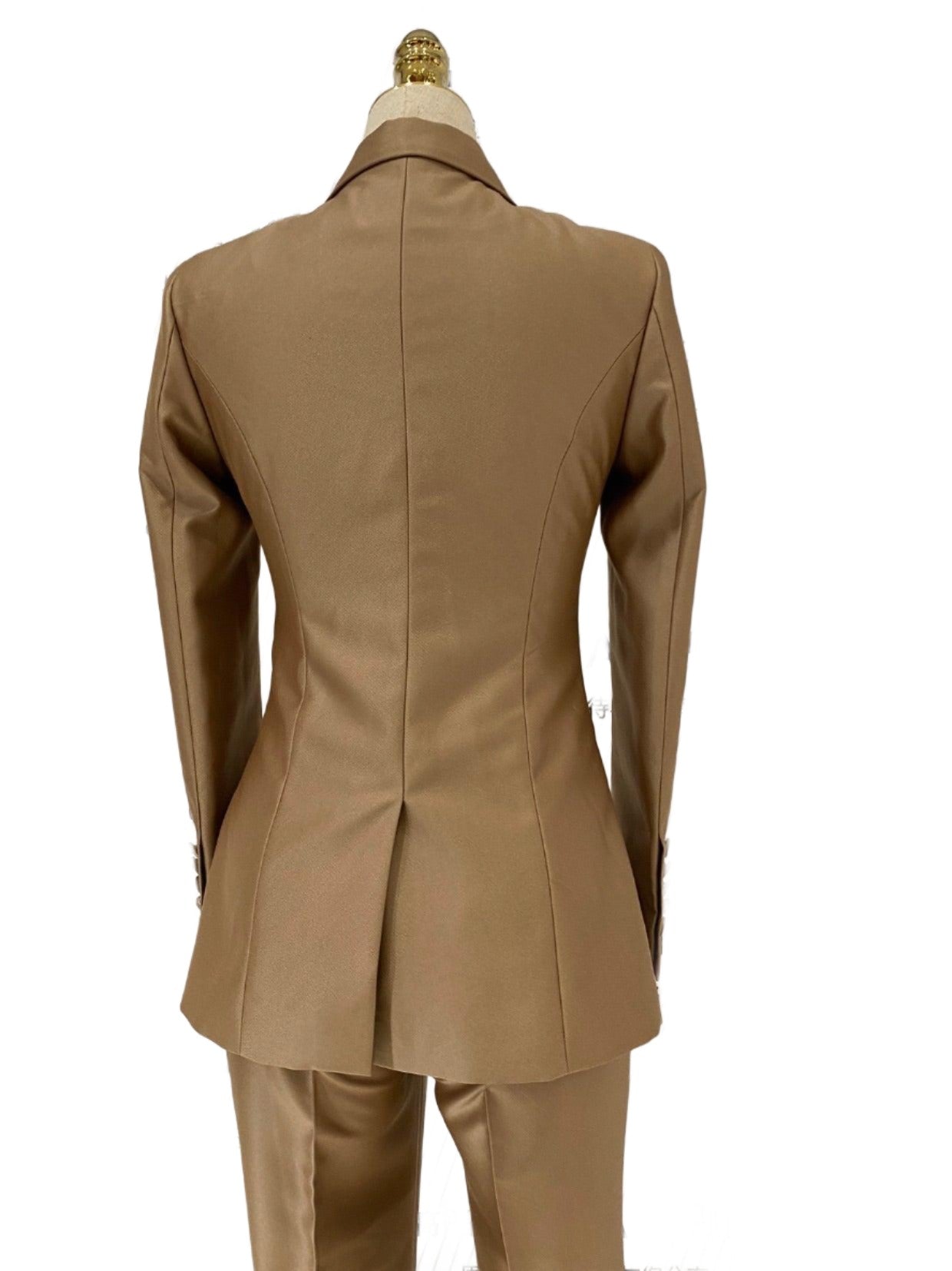 Khaki Worsted Wool Double-Breasted Slim Fit Pant Suit - Pantsuit - Guocali