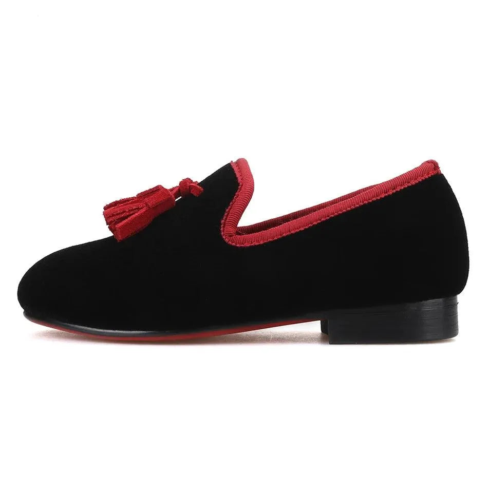 Kids Loafers Black Velvet Children's Loafers with Tassels - Loafer Shoes - Guocali