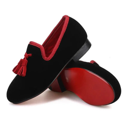 Kids Loafers Black Velvet Children's Loafers with Tassels - Loafer Shoes - Guocali