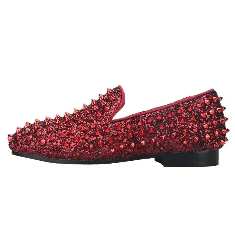 Kids Loafers Bold Spikes: Handmade Red Kids Loafers Shoes -Guocali