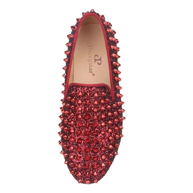 Kids Loafers Bold Spikes: Handmade Red Kids Loafers Shoes - Loafer Shoes - Guocali