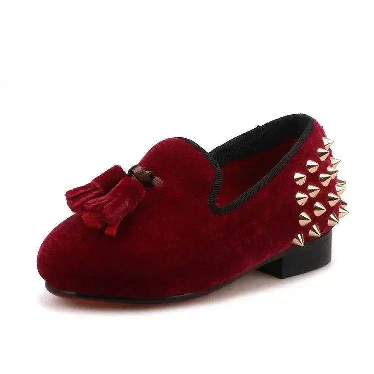Kids Loafers Burgundy Kids Loafers With Tassel Studs Casual Shoes -Guocali