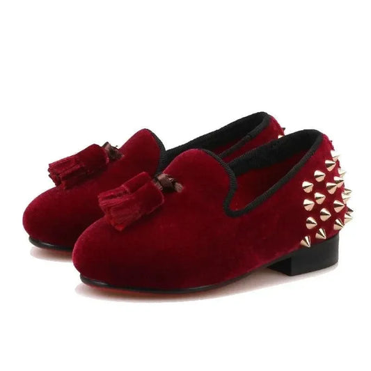 Kids Loafers Burgundy Kids Loafers With Tassel Studs Casual Shoes -Guocali