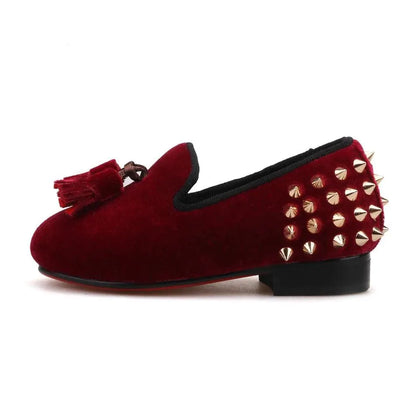 Kids Loafers Burgundy Kids Loafers With Tassel Studs Casual Shoes - Loafer Shoes - Guocali