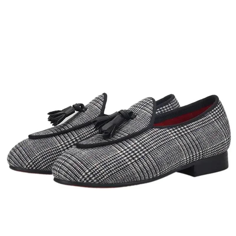 Kids Loafers Classic Charm: Plaid Tassel Loafer Shoes for Stylish Youngsters -Guocali