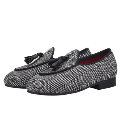 Kids Loafers Classic Charm: Plaid Tassel Loafer Shoes for Stylish Youngsters -Guocali