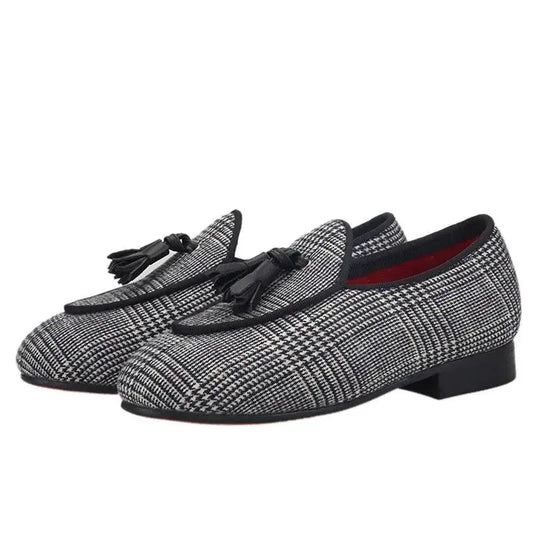 Kids Loafers Classic Charm: Plaid Tassel Loafer Shoes for Stylish Youngsters -Guocali