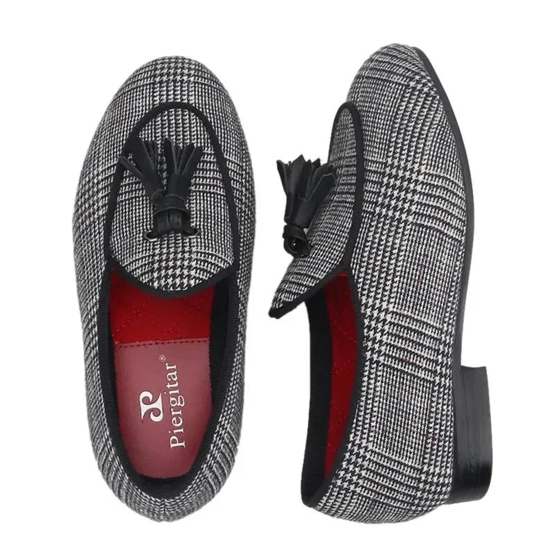 Kids Loafers Classic Charm: Plaid Tassel Loafer Shoes for Stylish Youngsters -Guocali