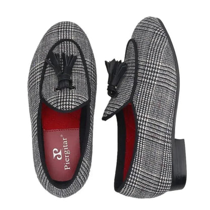 Kids Loafers Classic Charm: Plaid Tassel Loafer Shoes for Stylish Youngsters -Guocali