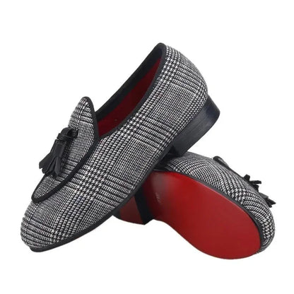 Kids Loafers Classic Charm: Plaid Tassel Loafer Shoes for Stylish Youngsters -Guocali