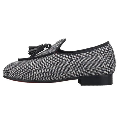 Kids Loafers Classic Charm: Plaid Tassel Loafer Shoes for Stylish Youngsters -Guocali