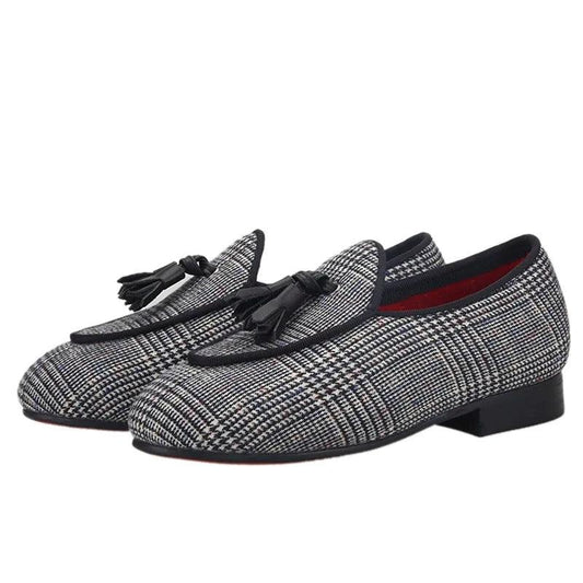 Kids Loafers Classic Charm: Plaid Tassel Loafer Shoes for Stylish Youngsters-Loafer Shoes-GUOCALI