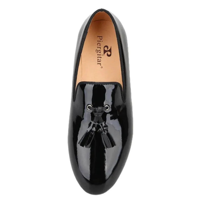 Kids Loafers Gleam & Glide: Black Patent Leather Kid Loafers with Tassel Charm - Loafer Shoes - Guocali