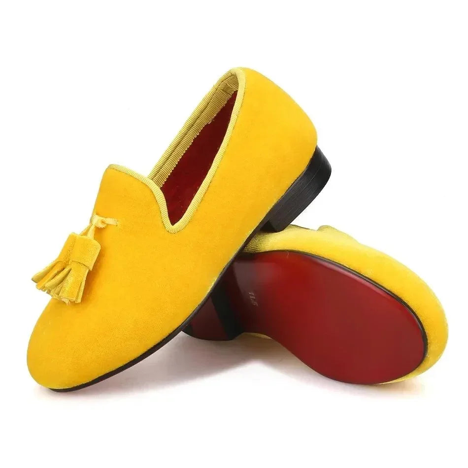 Kids Loafers Golden Velvet Kids' Handmade Loafer Shoes: Perfect for Children's Parties -Guocali