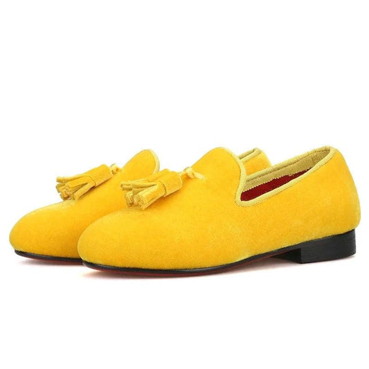 Kids Loafers Golden Velvet Kids' Handmade Loafer Shoes: Perfect for Children's Parties-Loafer Shoes-GUOCALI