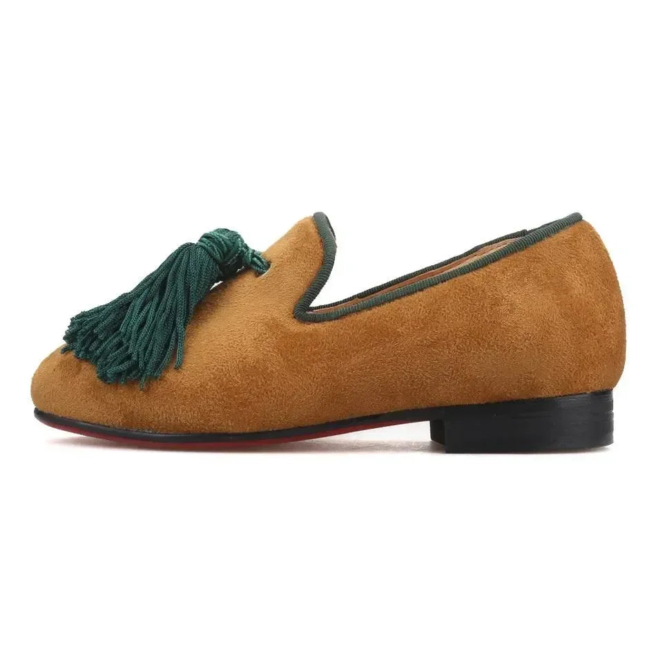Kids Loafers Khaki Kids' Loafer Shoes: Classic Style with Tassel Detailing -Guocali
