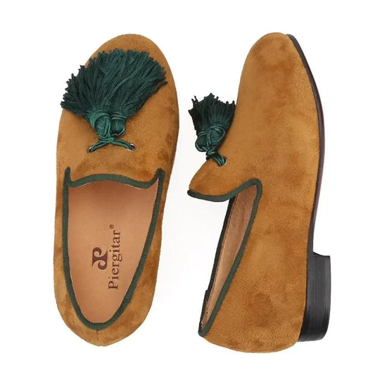 Kids Loafers Khaki Kids' Loafer Shoes: Classic Style with Tassel Detailing -Guocali