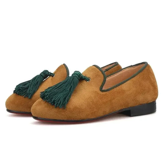 Kids Loafers Khaki Kids' Loafer Shoes: Classic Style with Tassel Detailing -Guocali