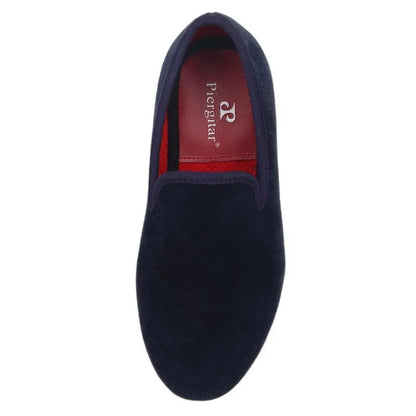 Kids Loafers Nautical Twill: Handmade Navy Parent-Child Loafers with Red Outsole - Loafer Shoes - Guocali