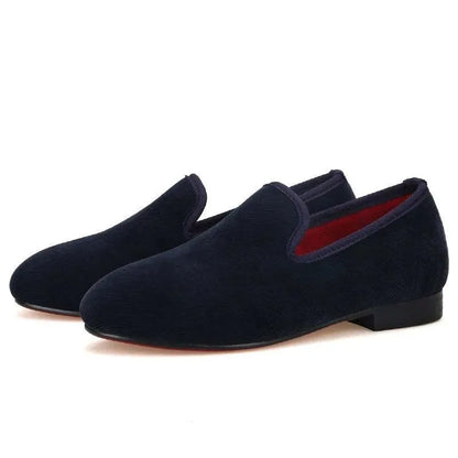 Kids Loafers Nautical Twill: Handmade Navy Parent-Child Loafers with Red Outsole - Loafer Shoes - Guocali