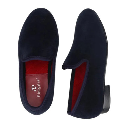 Kids Loafers Nautical Twill: Handmade Navy Parent-Child Loafers with Red Outsole - Loafer Shoes - Guocali