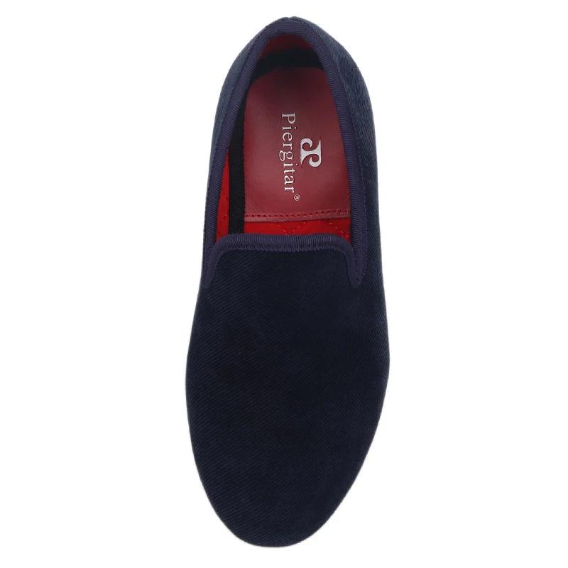 Kids Loafers NauticalTwill: Handmade Navy Parent-Child Loafers with Red Outsole-Loafer Shoes-GUOCALI