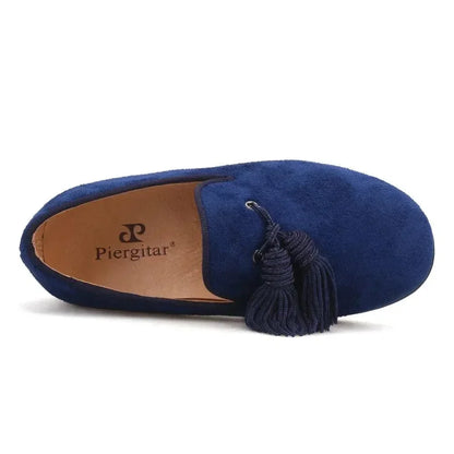 Kids Loafers Navy Suede Kids' Smoking Tassel Loafers for Parties and Birthdays with Red Bottoms -Guocali