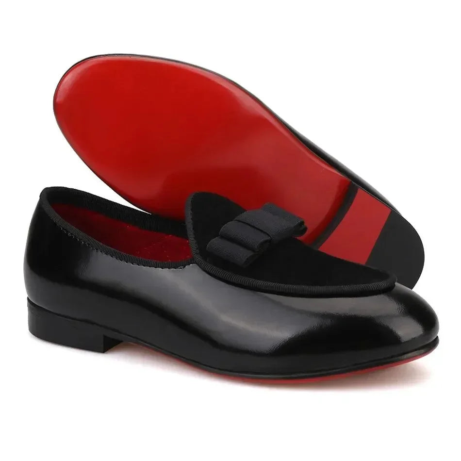 Kids Loafers Party-Ready: Handmade Children's Loafers with Red Outsoles -Guocali