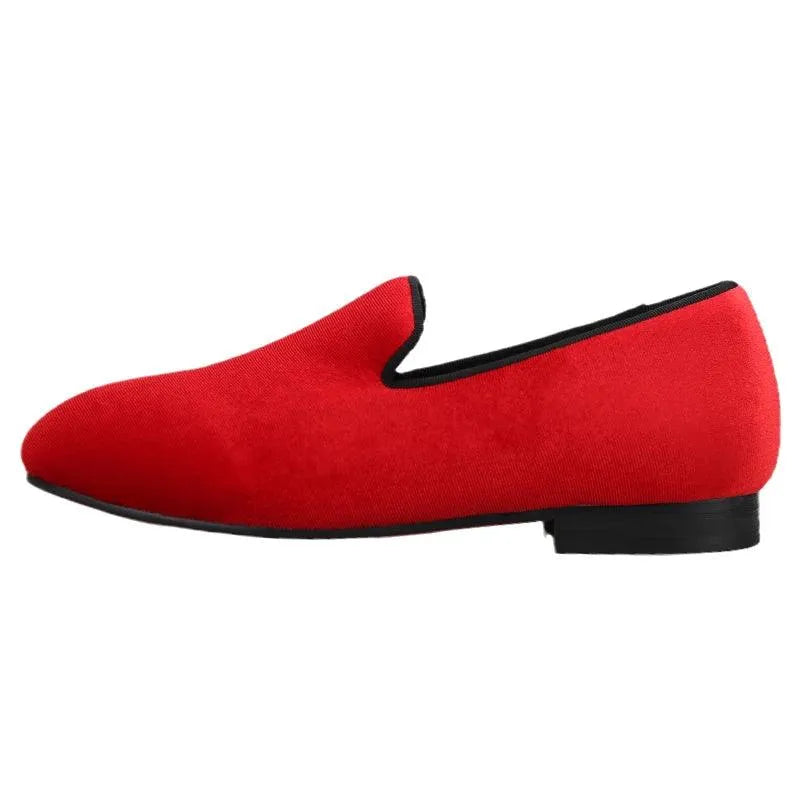 Kids Loafers Radiant Red Elegance: Handcrafted Velvet Parent-Child Loafers - Loafer Shoes - Guocali