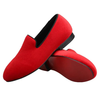 Kids Loafers Radiant Red Elegance: Handcrafted Velvet Parent-Child Loafers - Loafer Shoes - Guocali