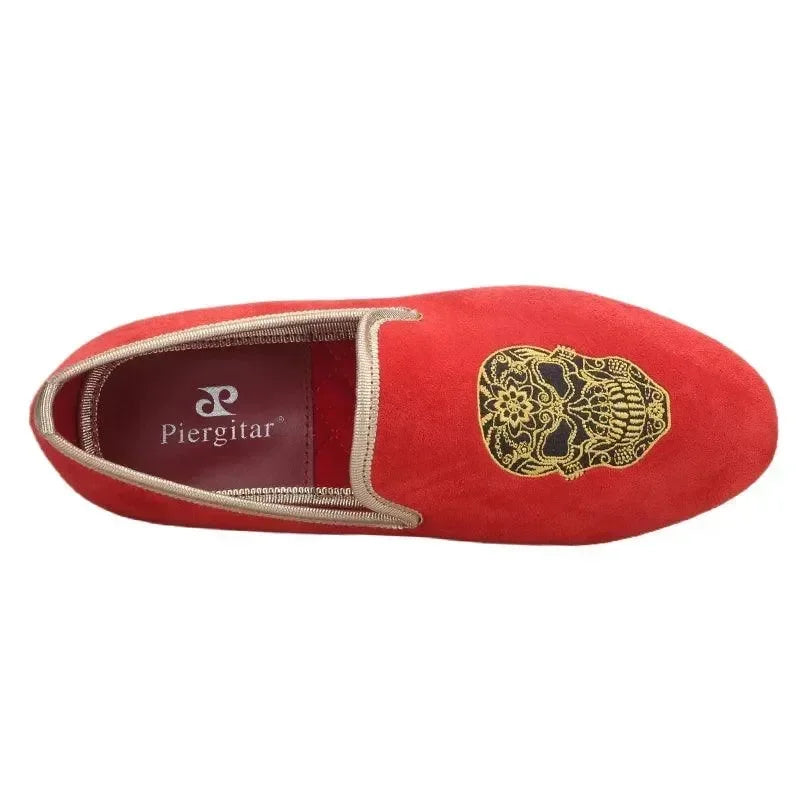 Kids Loafers Red Velvet Dreams: Handcrafted Embroidered Children's Loafers -Guocali