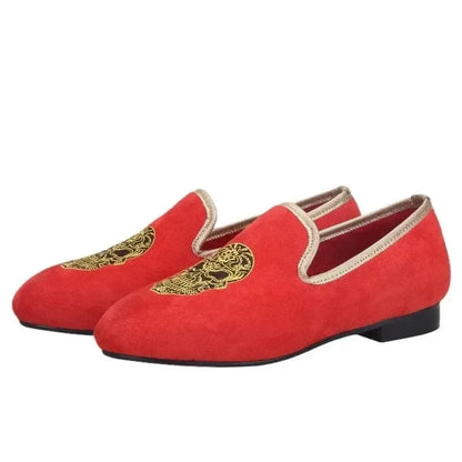 Kids Loafers Red Velvet Dreams: Handcrafted Embroidered Children's Loafers -Guocali