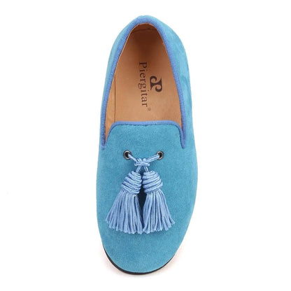 Kids Loafers Sky Blue Suede Kids' Tassel Loafers - Loafer Shoes - Guocali