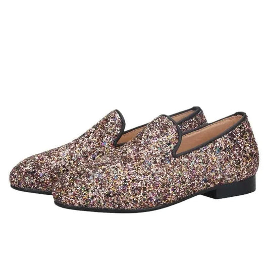 Kids Loafers Sparkle Step: Handcrafted Multicolor Children's Loafers -Guocali