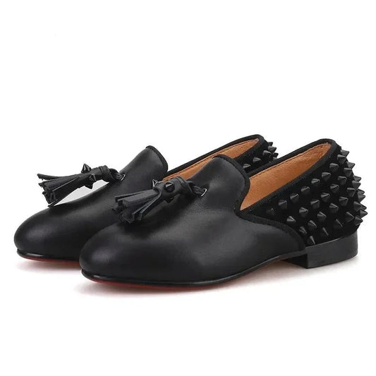 Kids Loafers Spike & Style: Kids' Loafer Shoes with Tassel Accents -Guocali