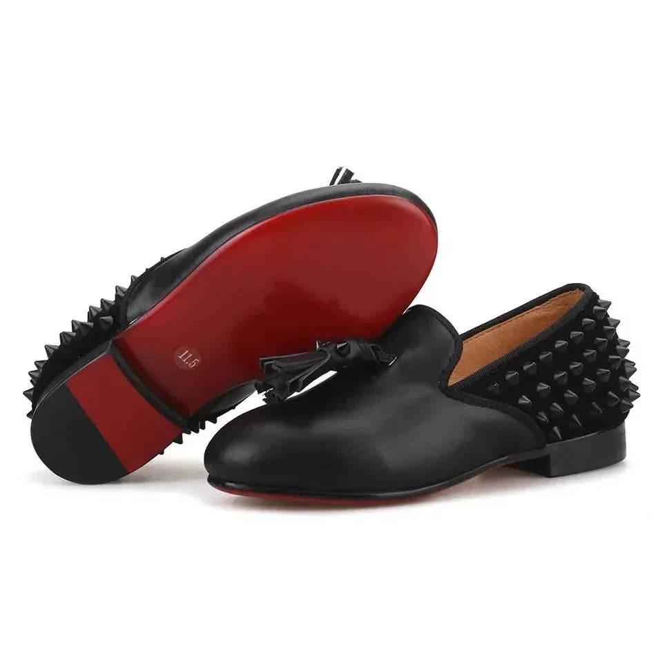 Kids Loafers Spike & Style: Kids' Loafer Shoes with Tassel Accents -Guocali