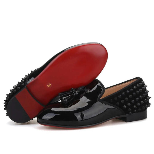 Kids Loafers Timeless Elegance: Handmade Children's Spiked Tassel Loafers-Loafer Shoes-GUOCALI