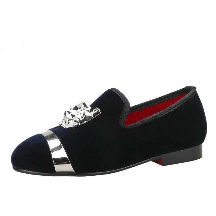 Kids Loafers Velvet Navy Delight: Handmade Children's Loafers with Silver Buckle - Loafer Shoes - Guocali